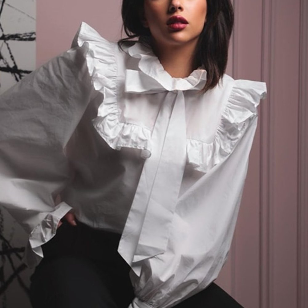 GLAM GIRL Statement lantern Sleeved Blouse white - Picture 2 of 7